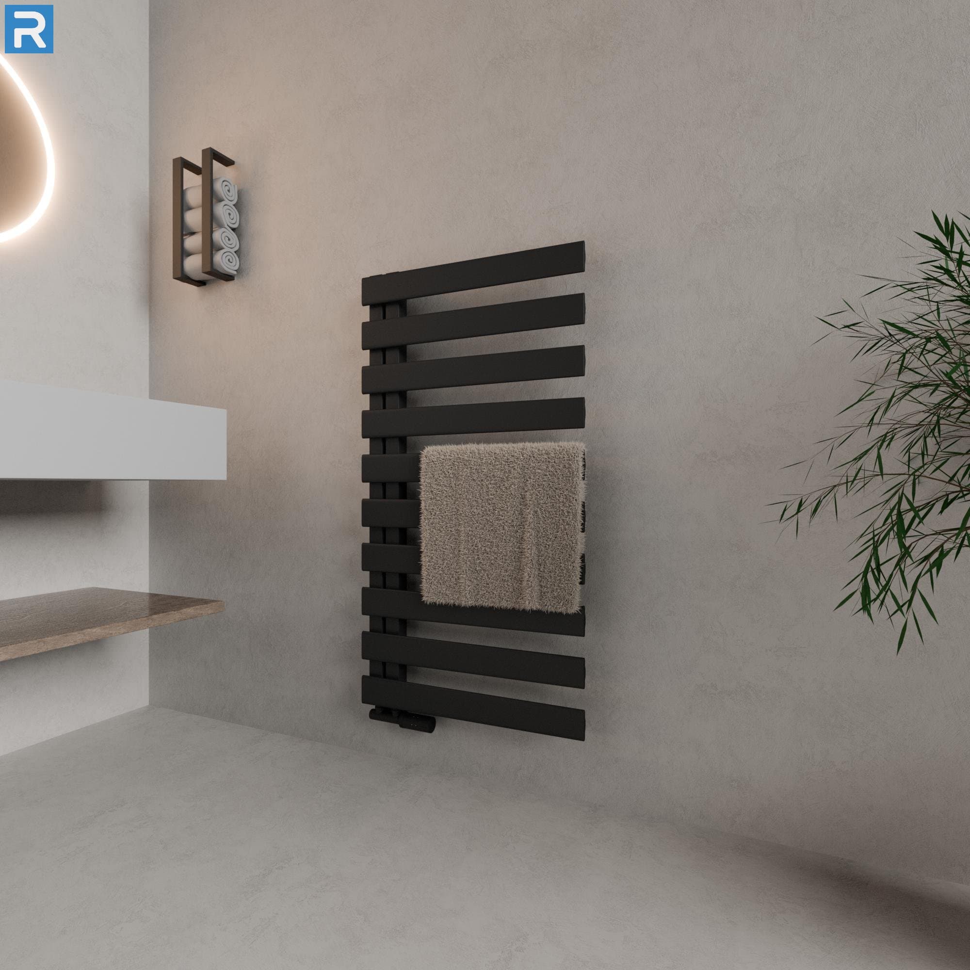 Premium Handtuchheizkörper seitlich offen 50x115 cm Schwarz, mit Ventilset