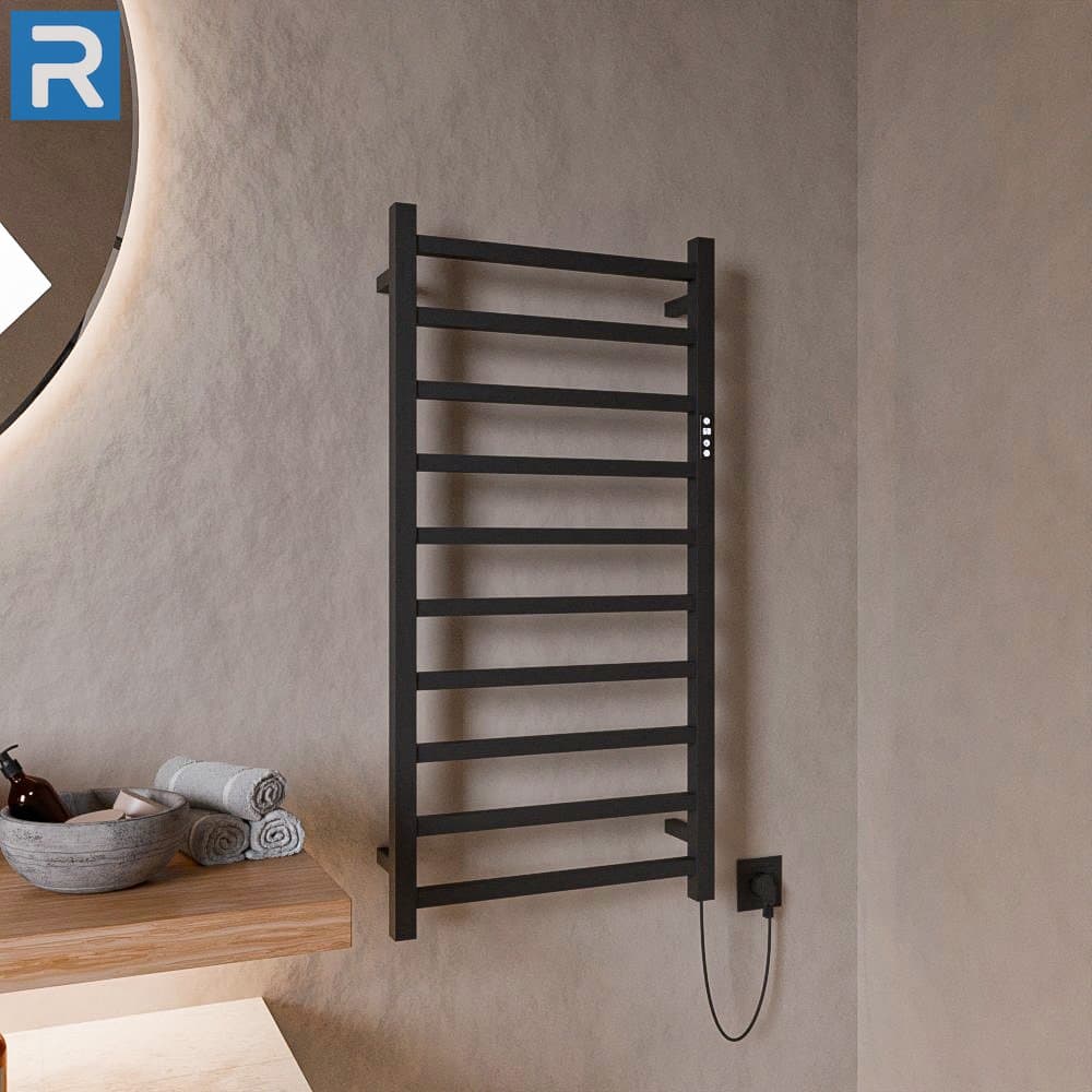 Handtuchwärmer elektrisch eckige Rohre 50x100 cm Schwarz