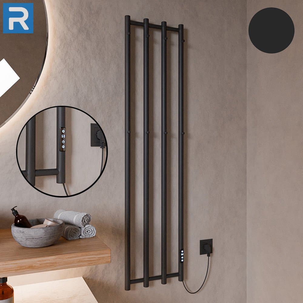 Design Trockenheizkörper elektrisch mit Handtuchhaltern 35x140 cm Schwarz