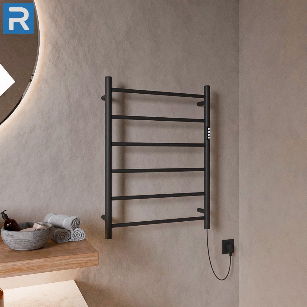 Handtuchwärmer elektrisch runde Rohre 60x80 cm Schwarz