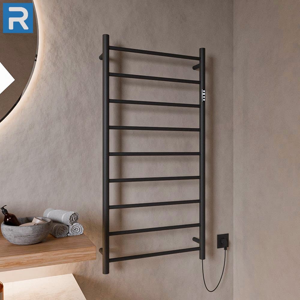 Handtuchwärmer elektrisch runde Rohre 60x120 cm Schwarz
