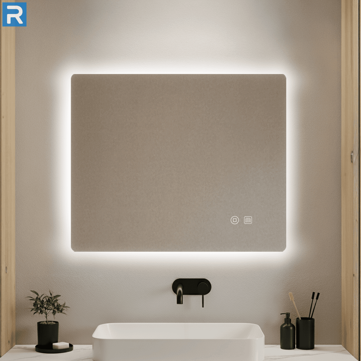 LED Badspiegel rechteckig 80x80 cm