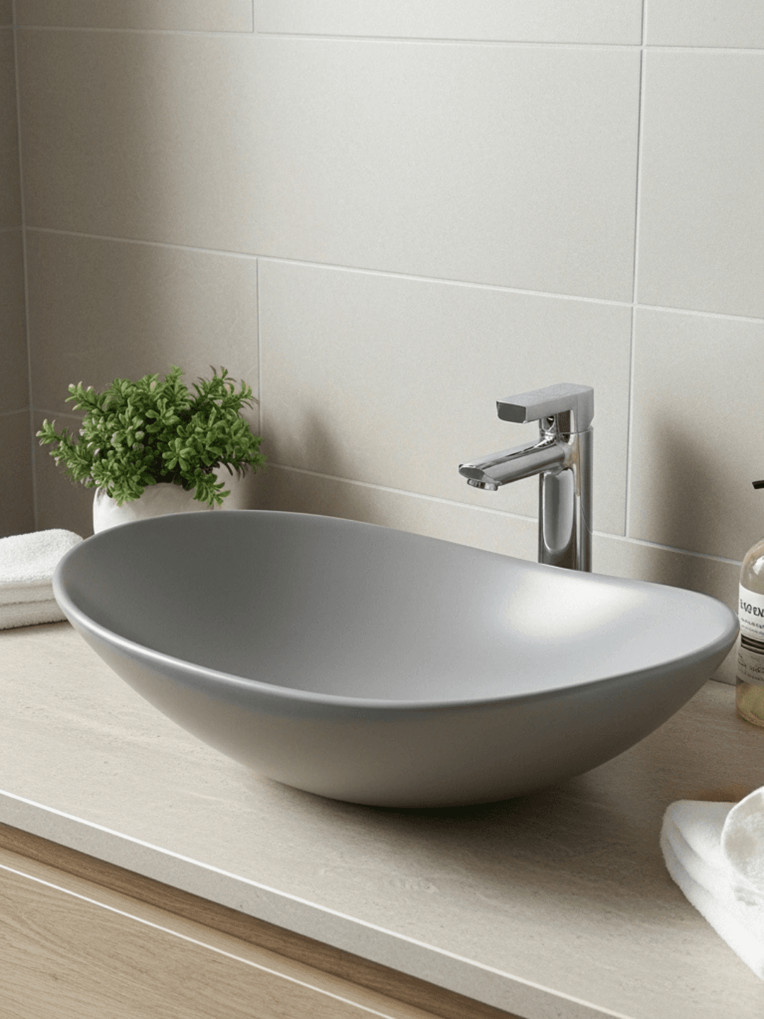 Aufsatzwaschbecken oval Keramik Mattgrau