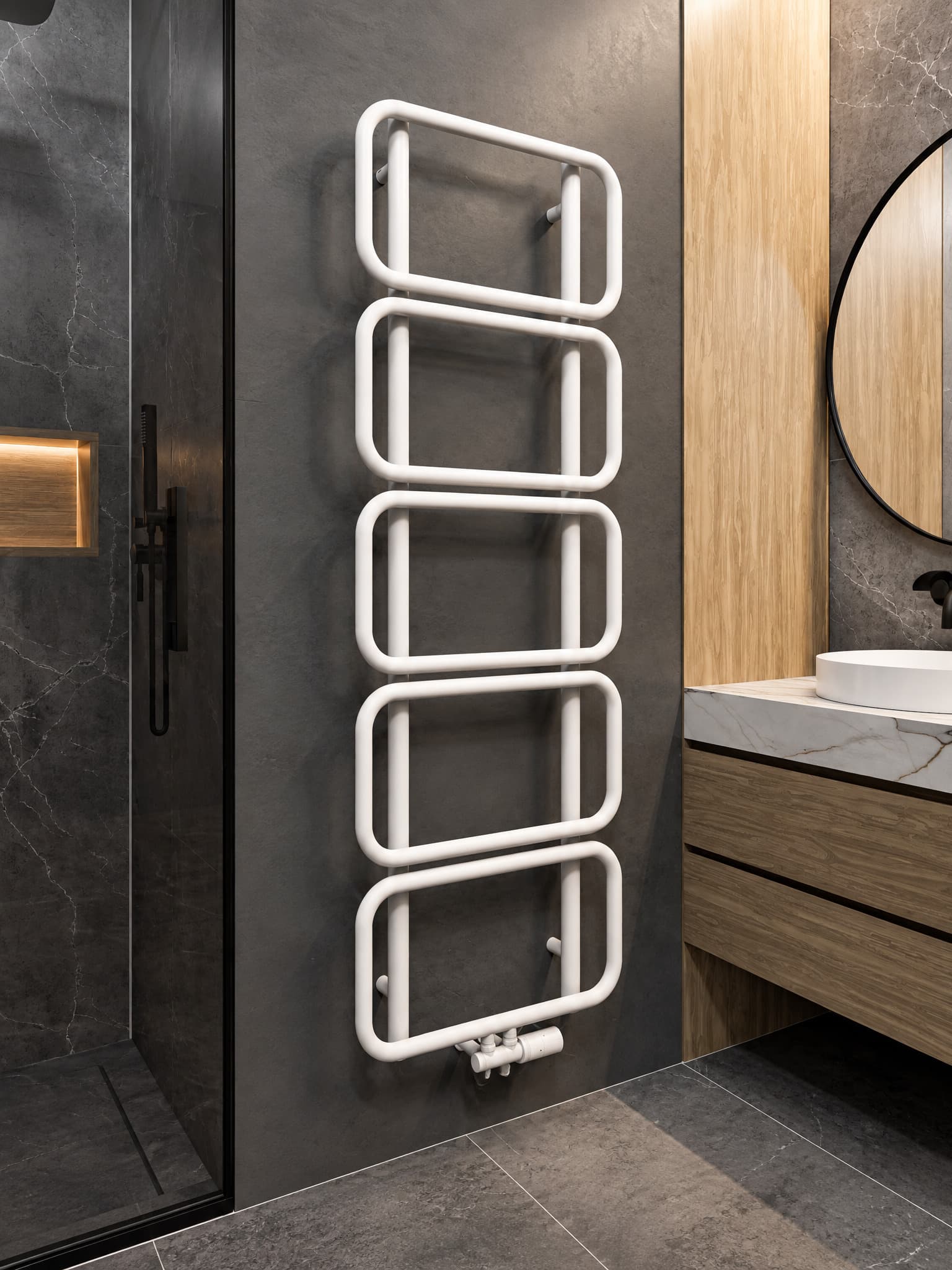 Design-Handtuchheizkörper Schlaufenform 60x160 cm Weiß, mit Ventilset