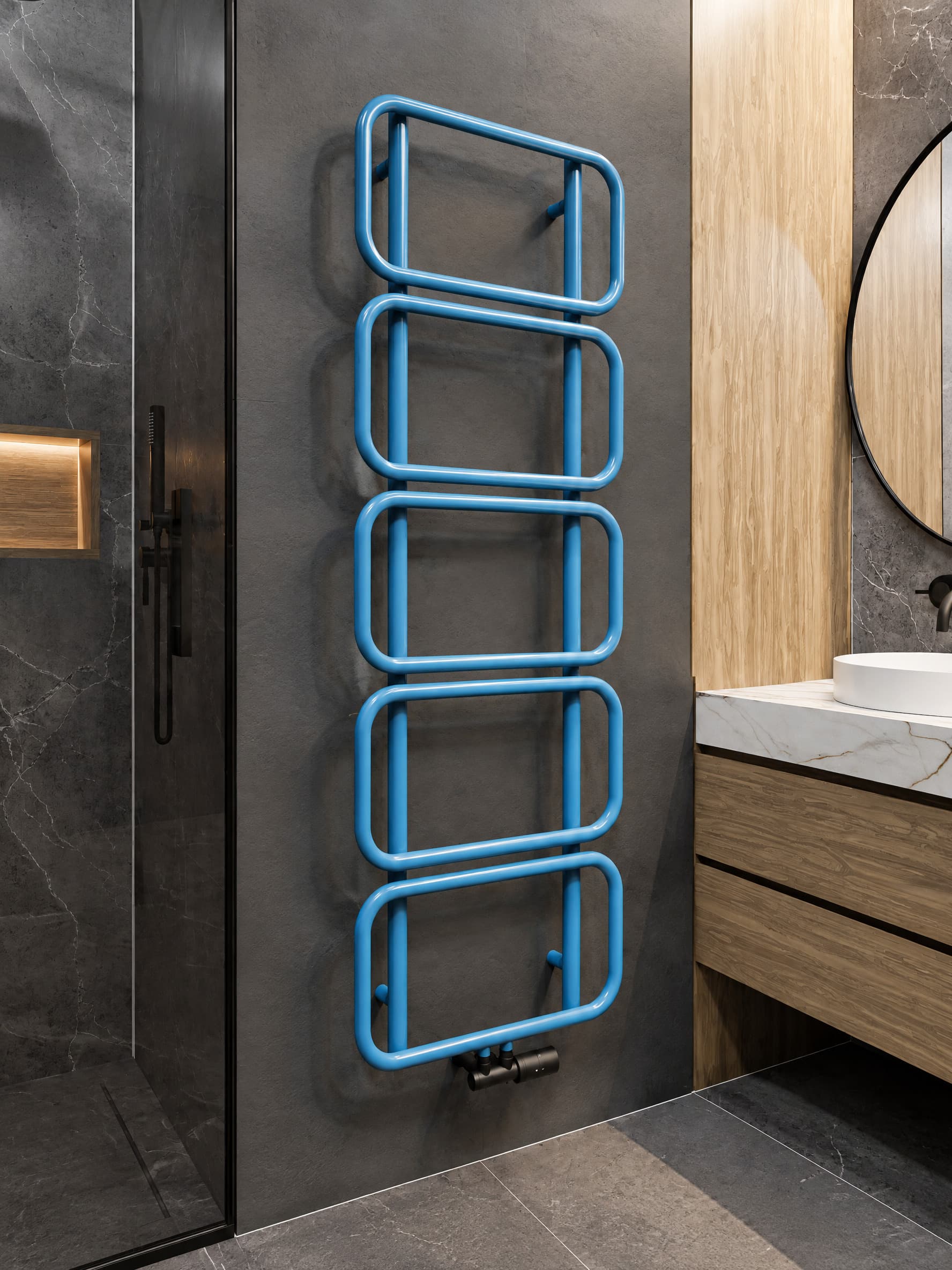 Design-Handtuchheizkörper Schlaufenform 60x160 cm Türkis, mit Ventilset