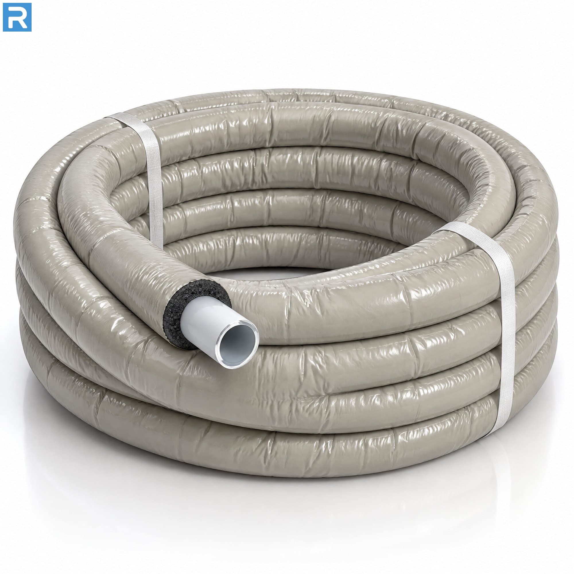 Mehrschichtverbundrohr 20x2 isoliert 6 mm – Aluverbundrohr PEX-AL-PEX als Heizungsrohr, 50 m Rolle