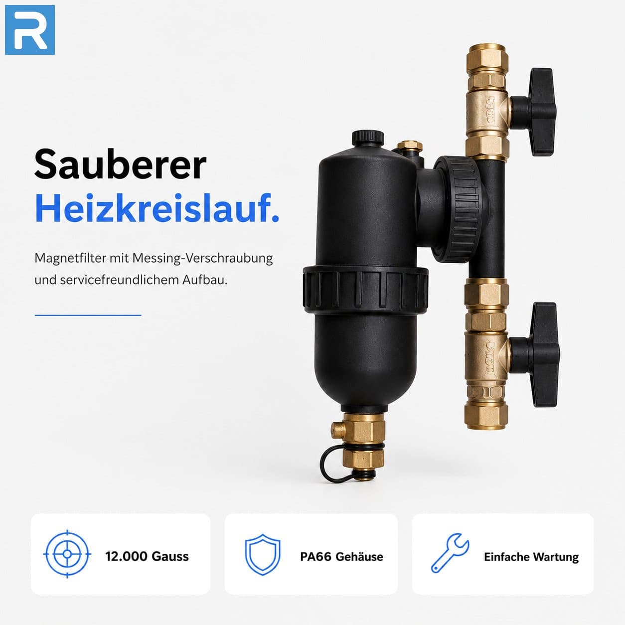 Schlammabscheider Heizung 3/4 Zoll Magnetfilter 12.000 Gauss