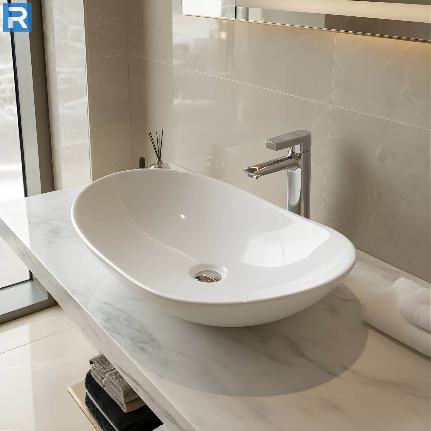 Aufsatzwaschbecken oval Keramik